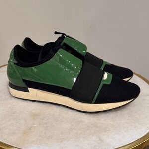 Balenciaga Race Runner Green Patent Leather Mesh Sneakers, Men's‎ 40